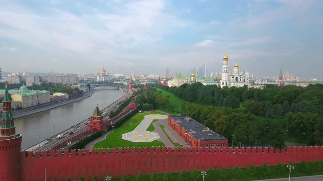 Russia Moscow Aerial Cityscape  Red Square St. Basil's Cathedral And Kremlin.