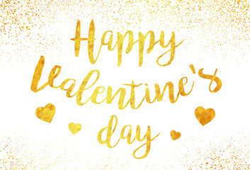 Obraz premium Valentines day lettering, gold foil imitation vector illustration, Happy Valentines day gold sign