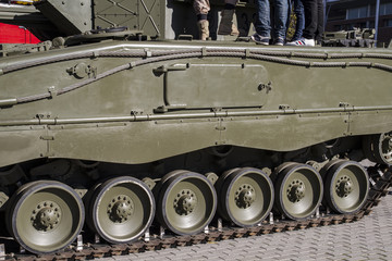 Obraz na płótnie Canvas Protection, Military tank, detail of tracks or wheels of the off
