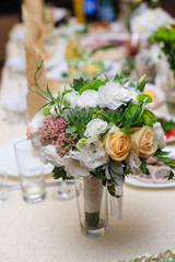 beautiful wedding bouquet on wedding table