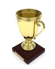 Golden cup on white background. 3D rendering.