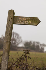 Public Footpath Sign Falling Over