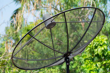 satellite dish with green tree background