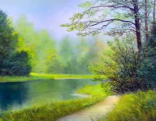 Rolgordijnen Landschap met olieverfschilderij © serge-b