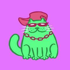 Rapper Cat Vector Illustration. Funny Cartoon Cool Character.