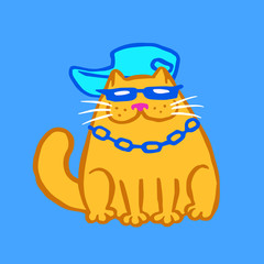Rapper Cat Vector Illustration. Funny Cartoon Cool Character.