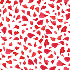 Watercolor red hearts Saint Valentine's Day seamless pattern