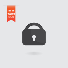 Lock icon in flat style isolated on grey background.