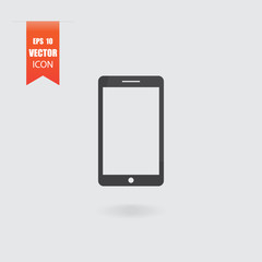 Mobile phone icon in flat style isolated on grey background.