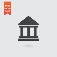 Bank icon in flat style isolated on grey background.