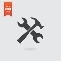 Tools icon in flat style isolated on grey background.