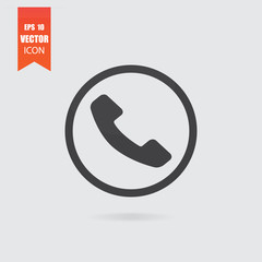 Handset icon in flat style isolated on grey background.