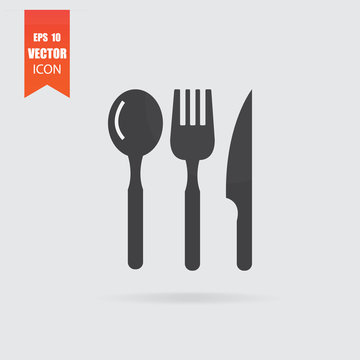 Cutlery icon in flat style isolated on grey background.