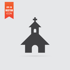 Church icon in flat style isolated on grey background.