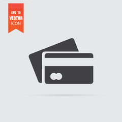 Credit card icon in flat style isolated on grey background.