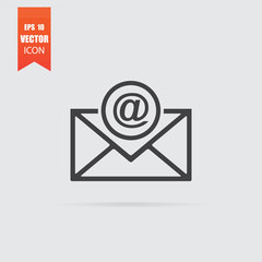 E-mail icon in flat style isolated on grey background.