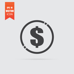 Money icon in flat style isolated on grey background.