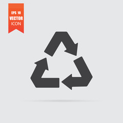 Recycle arrow icon in flat style isolated on grey background.