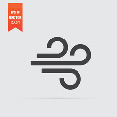 Wind icon in flat style isolated on grey background.