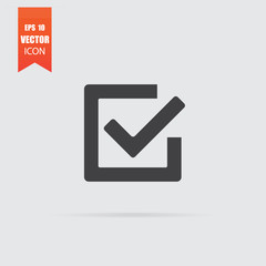 Checkmark icon in flat style isolated on grey background.
