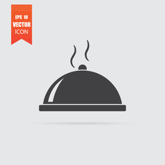 Hot meal icon in flat style isolated on grey background.