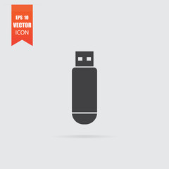 USB flash icon in flat style isolated on grey background.
