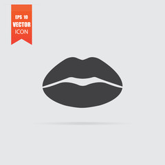 Lips icon in flat style isolated on grey background.