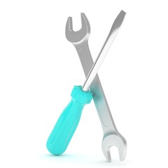 3D Illustration Wrench and screwdriver, service concept