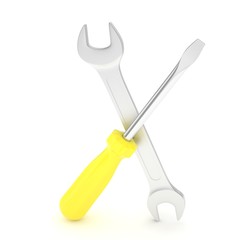 3D Illustration Wrench and screwdriver, service concept