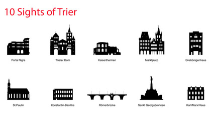 Trier, 10 Sehenswürdigkeiten - obrazy, fototapety, plakaty