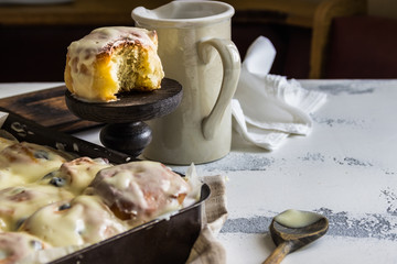 Fresh Baked homemade Cinnamon Roll with creamy frosting