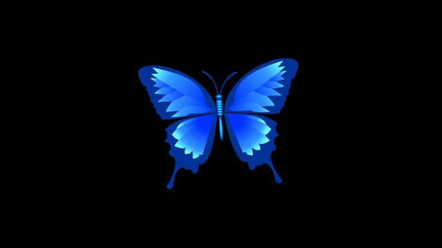 Isolated blue butterfly animated with alpha matte
