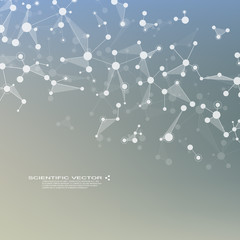 Molecule DNA and neurons vector. Molecular structure. Connected lines with dots. Genetic chemical compounds. Chemistry, medicine, science, technology concept. Geometric abstract background.