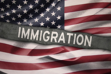 Flag of United States with Immigration word
