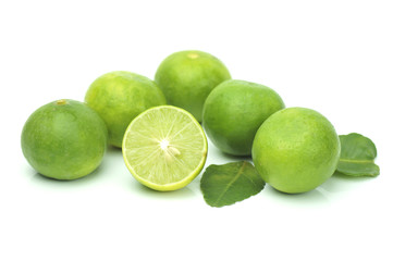 green lemon slice isolated on white background