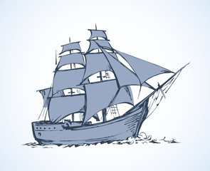 Sailing vessel. Vector drawing