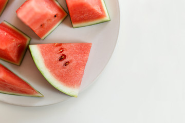 Top view Slice of watermelon on white background 