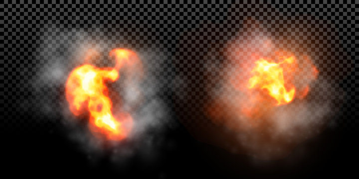 Vector fire flame explosion effect on black background