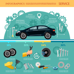 Car service infographic mechanic tool tuning diagnostics