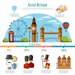 London infographic tourist sights of Great Britain - obrazy, fototapety, plakaty