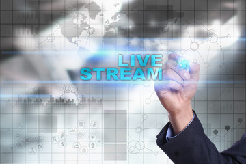 Businessman is drawing on virtual screen. live stream concept.