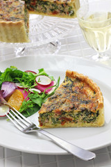 homemade spinach bacon quiche, floentine quiche, french food