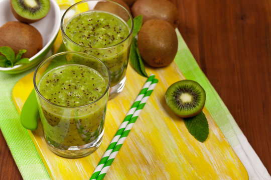 Kiwi Fruit Juice Smoothie Drink. Selective focus.