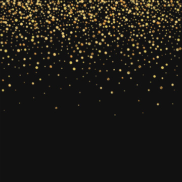Gold confetti. Scatter top gradient on black background. Vector illustration.
