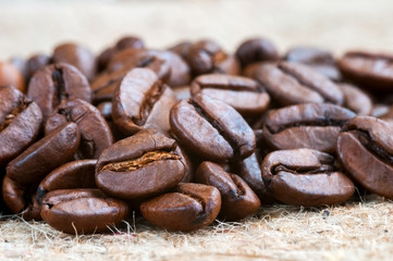 Original photo of coffee beans on burlap.