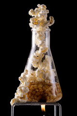 popcorn in oil and chemistry flask cooking
