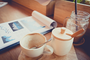 warm vintage concept : empty hot cappuccino coffee cup in cafe s