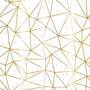 Geometric polygonal background. Golden pattern and splash on a white background. Vector illustration.