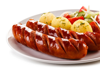 Grilled sausages and vegetables 