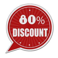 80% discount red speech bubble label or sign